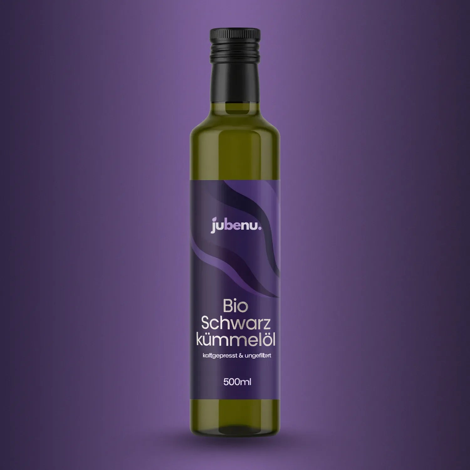 Mockup Schwarzkümmelöl lila Hintergrund